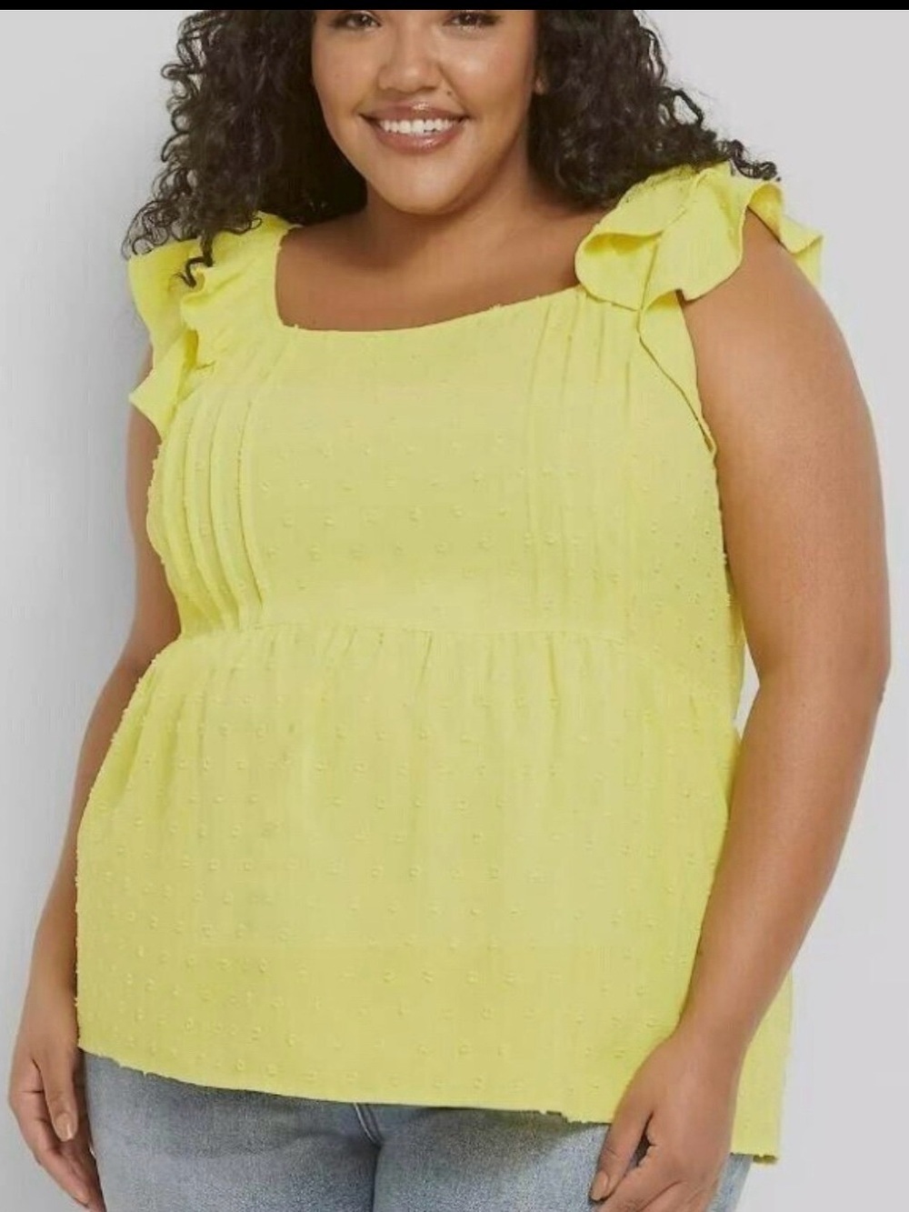 NWT Lane Bryant Size 22 Yellow Square neck babydoll ruffle sleeve blouse